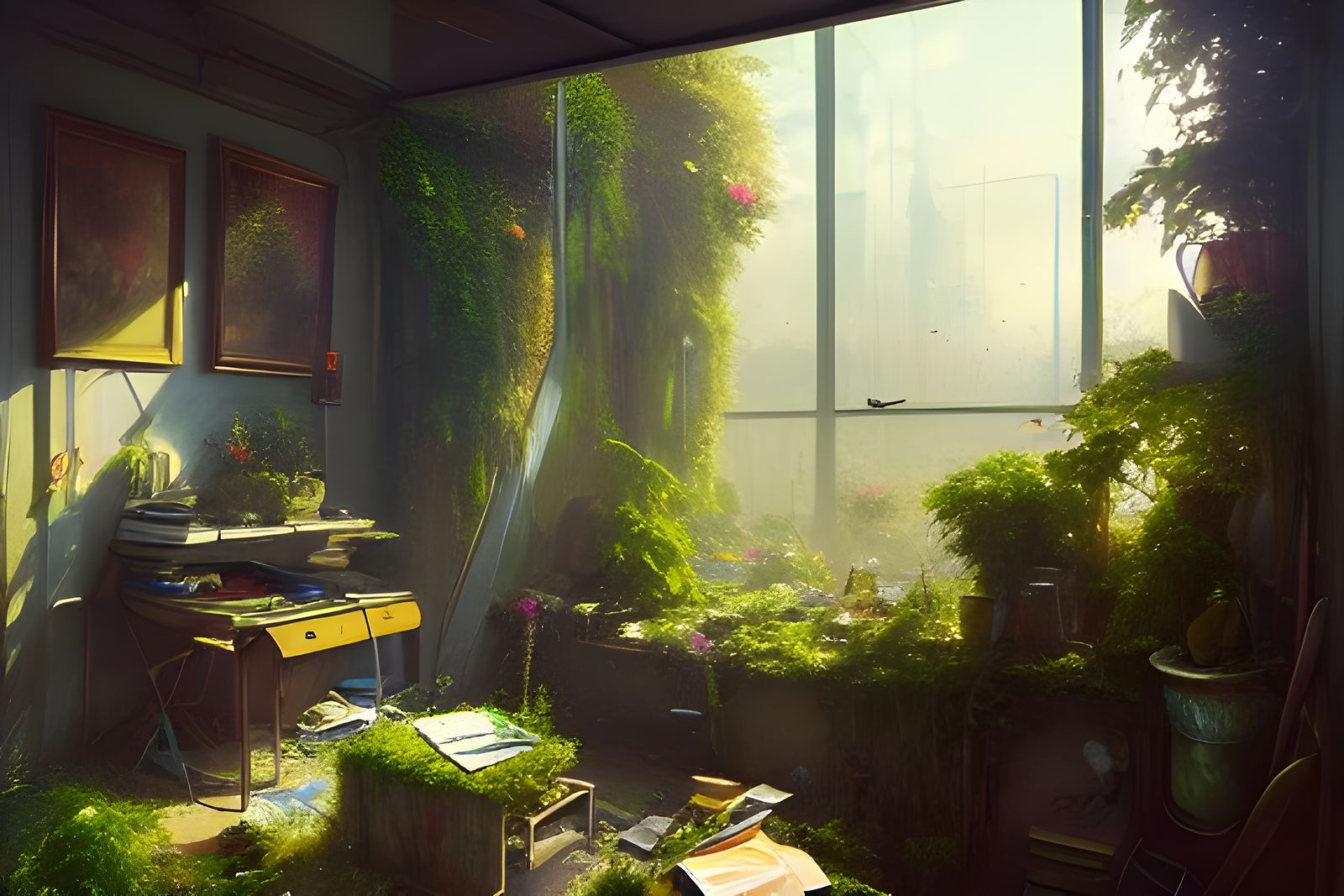 Office Garden Interior: Hyperdetailed Matte Painting