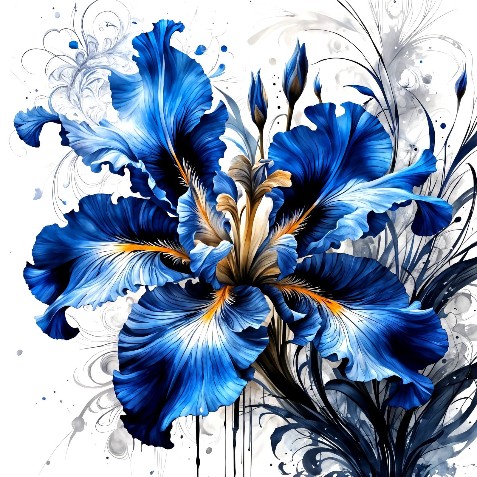 Delicate Blue Filigree Fractal Meets Vibrant Iris in Drippin...