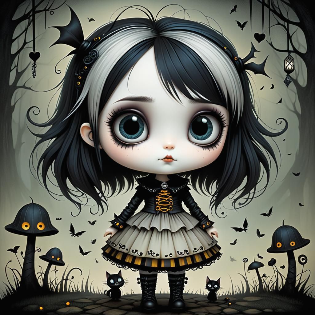 Chibi Goth Girl in Whimsical Style