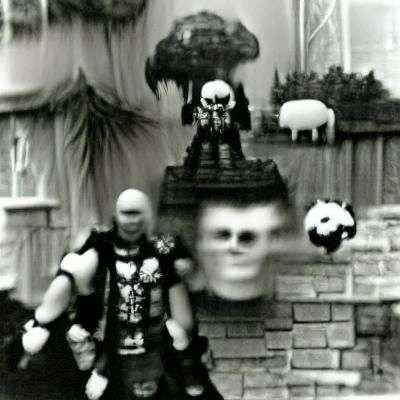 Monochrome Three-Headed Skull in Blurry Photo Style
