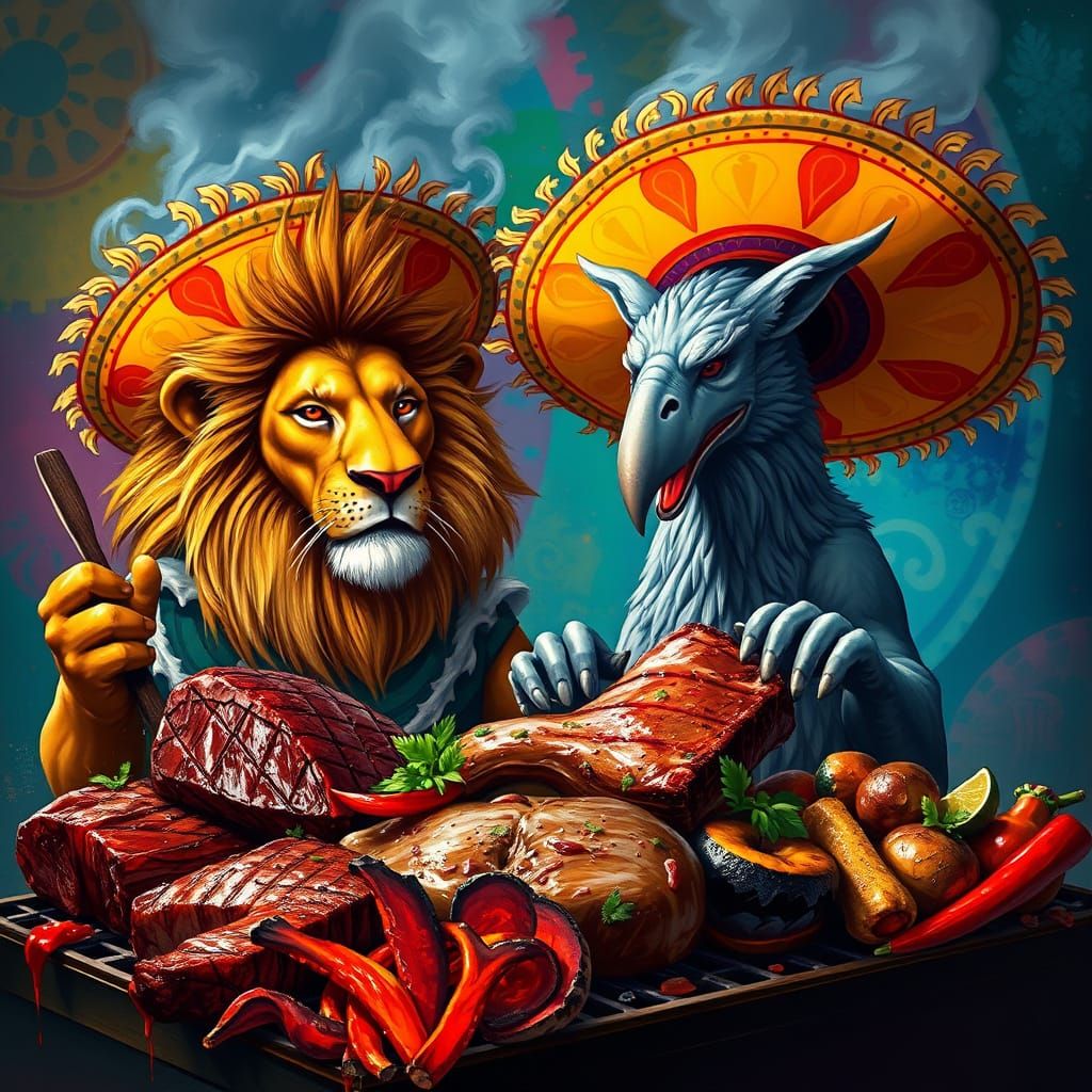 Lion and Griffin Cinco de Mayo BBQ in Hyperrealism