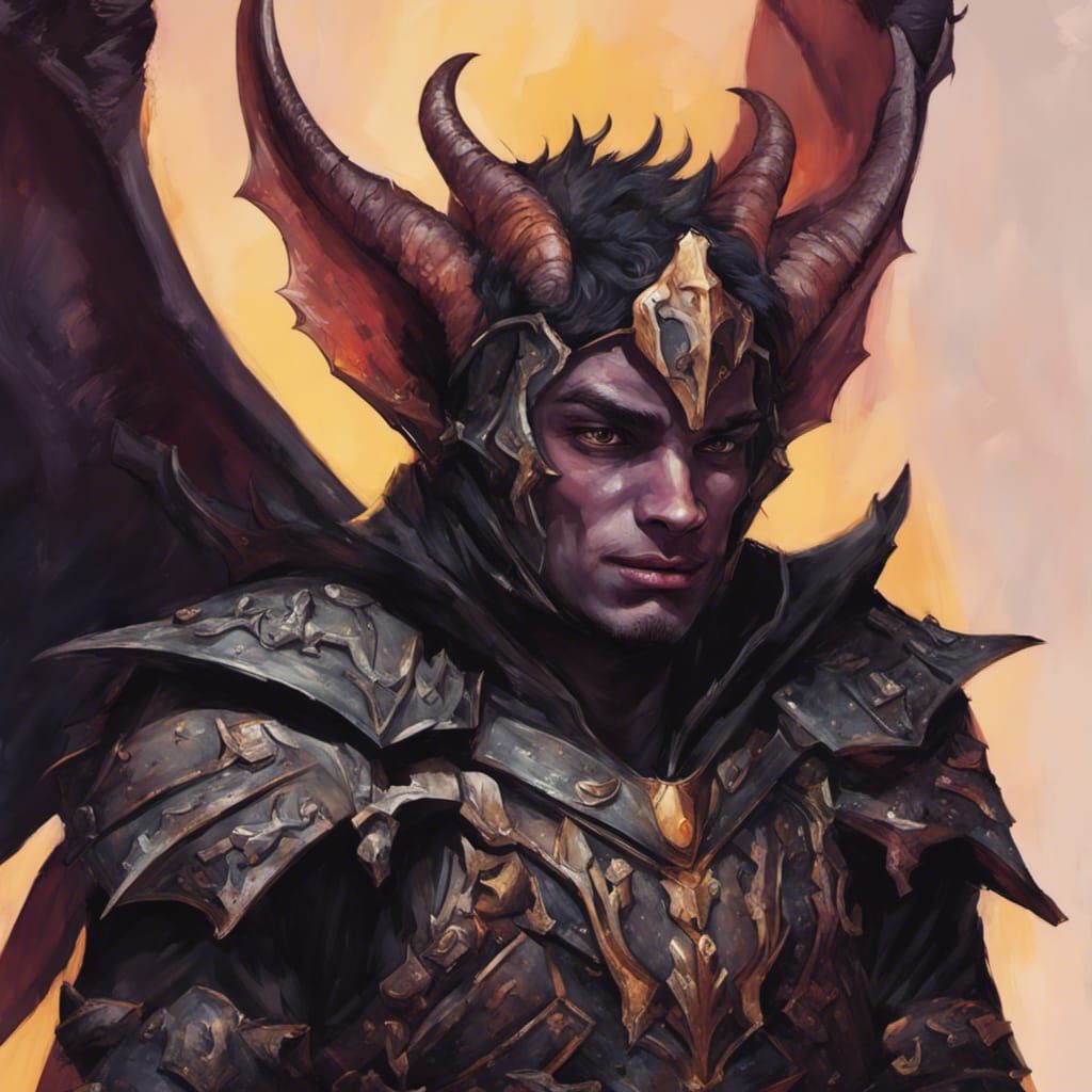 Winged Tiefling Wizard Portrait in Dramatic Lighting