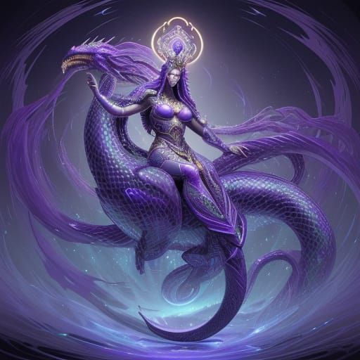 Colossal Purple Serpent God with Crystalline Crown