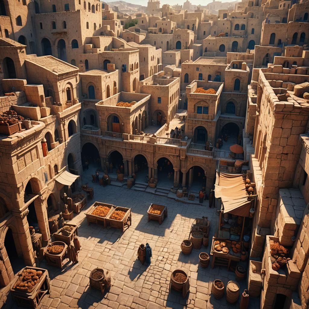 Ancient Israel Market Square in Matte Painting Style