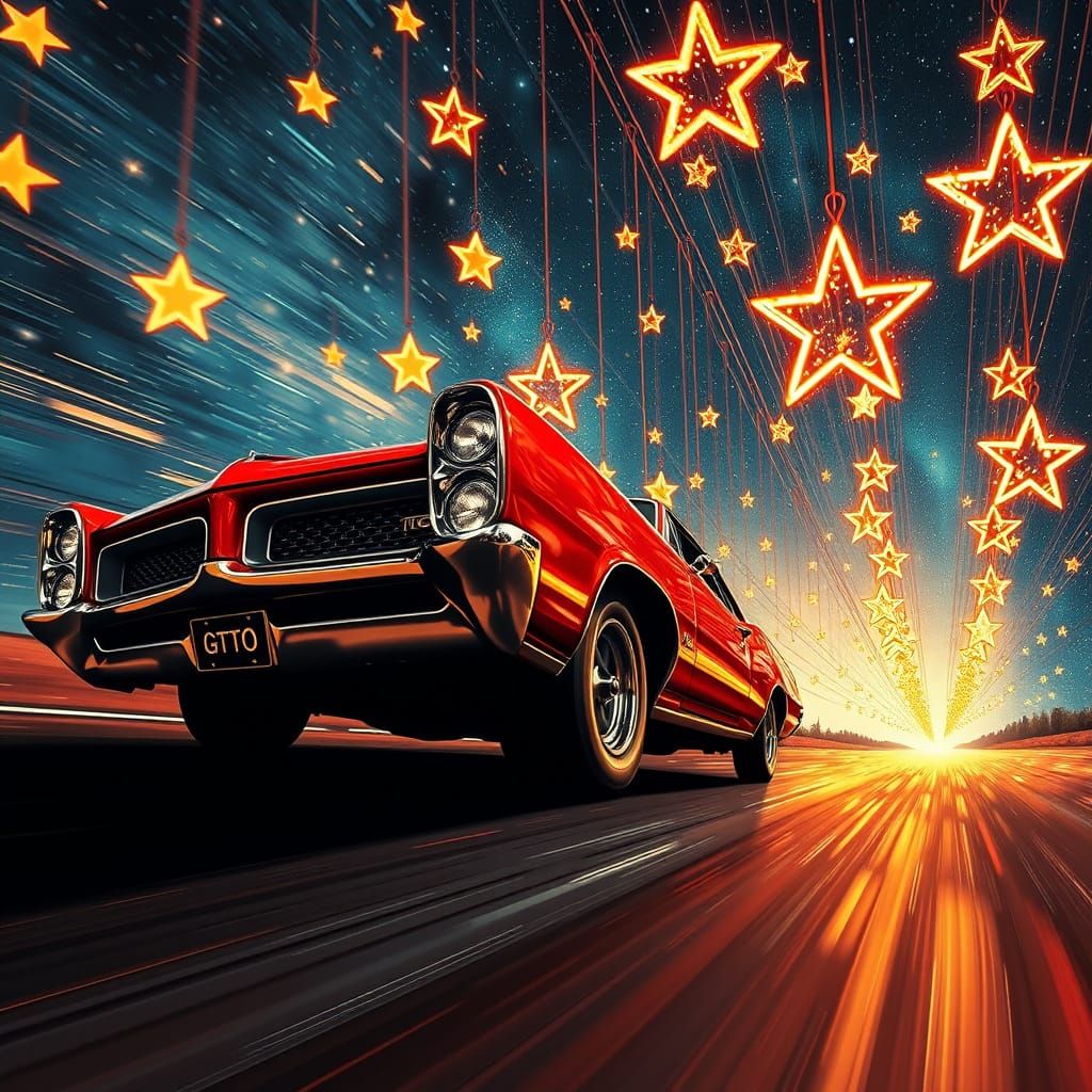 Vintage Red GTO in Surrealist Collage Style