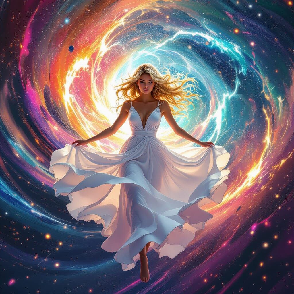 Cosmic Storm: Blonde Girl in Sci-Fi 3D Art