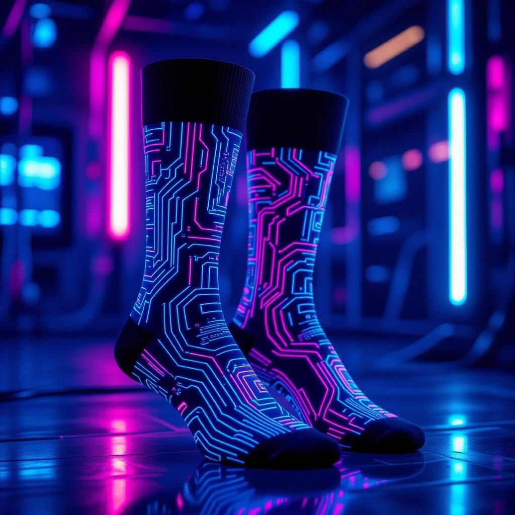 Cyberpunk Neon Socks with Glitch Textures