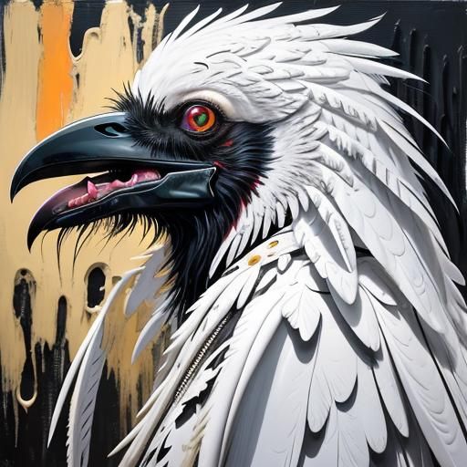 Grotesque White Raven in Gothic Impressionist Style