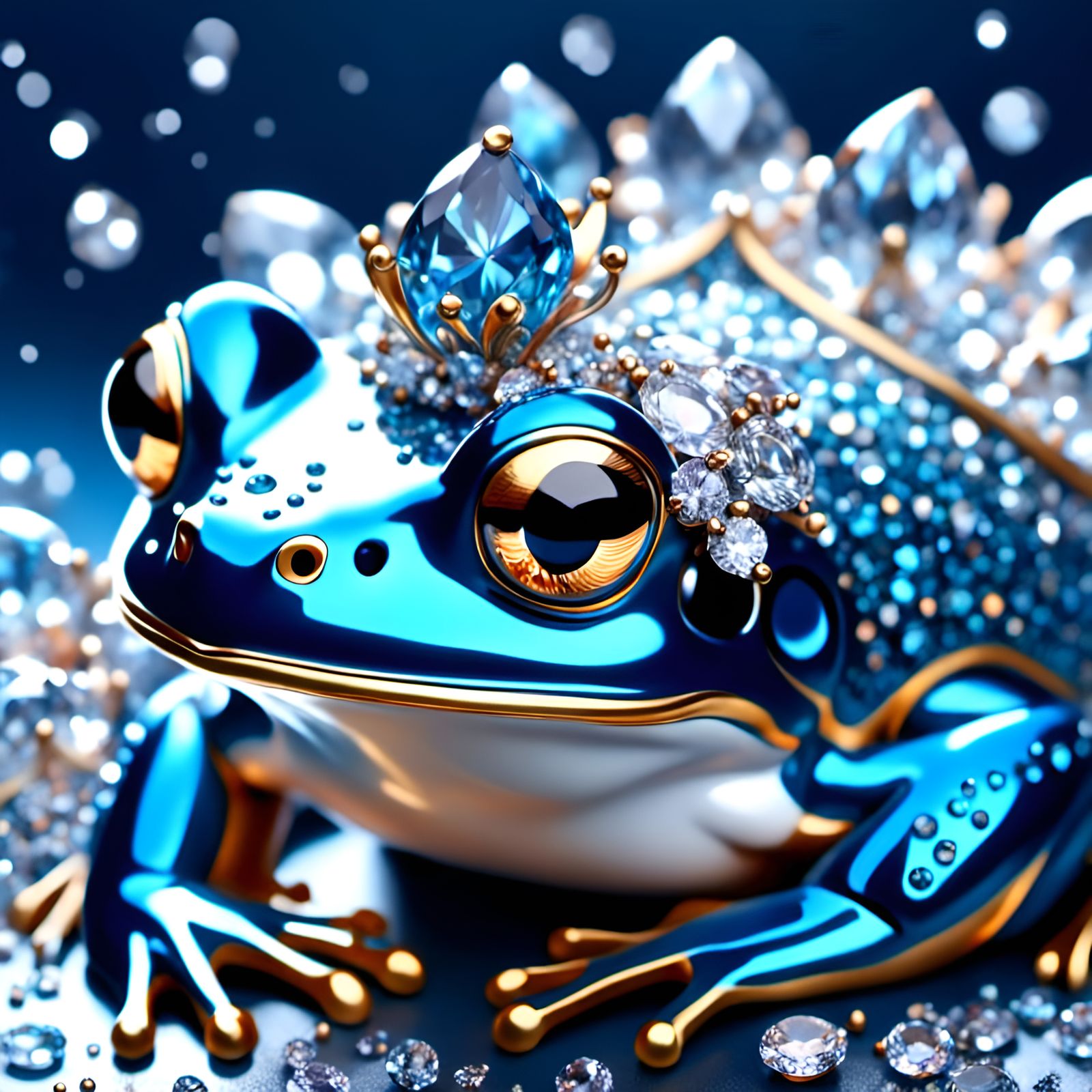 Diamond-Encrusted Frog in Romantic Watercolor Style