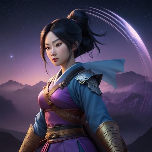 Warrior Girl Under Starry Sky, Anime Style