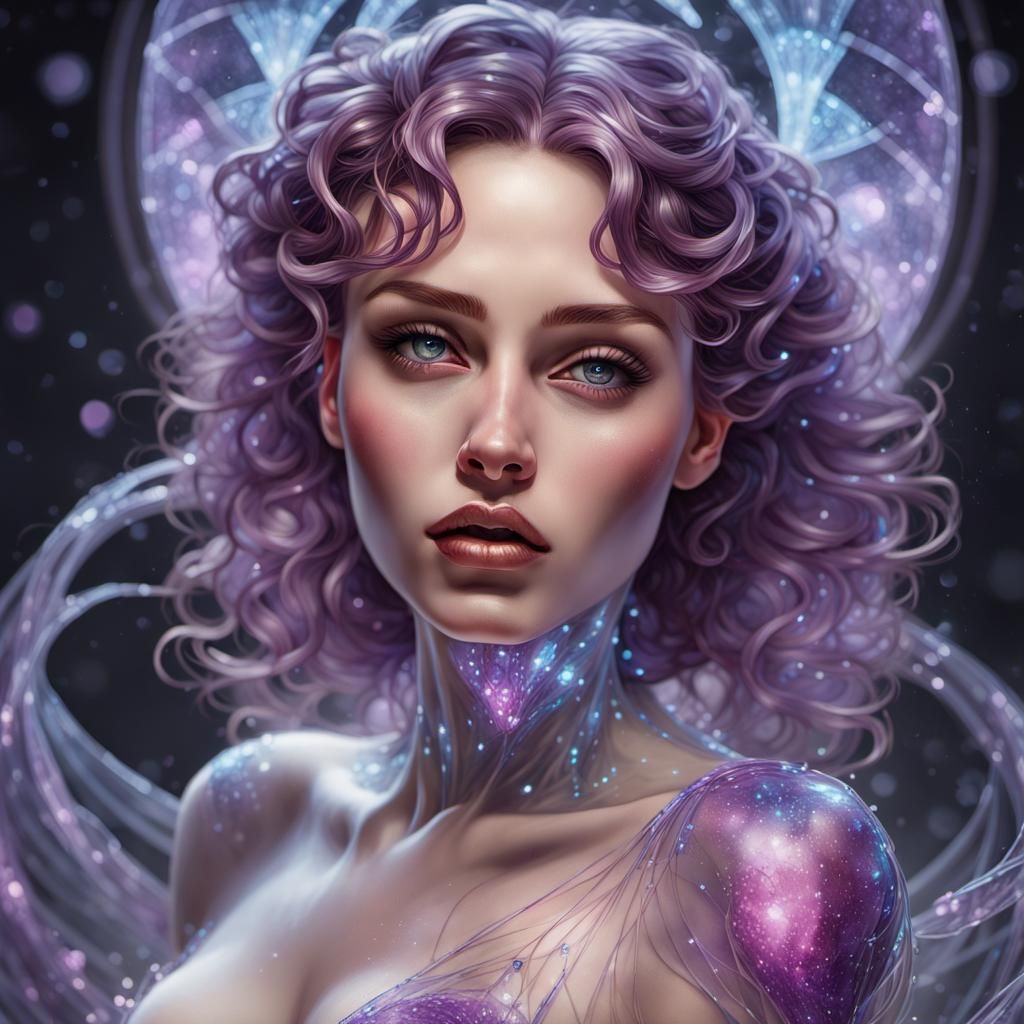 Glittering Purple Goddess in Glass Art Style