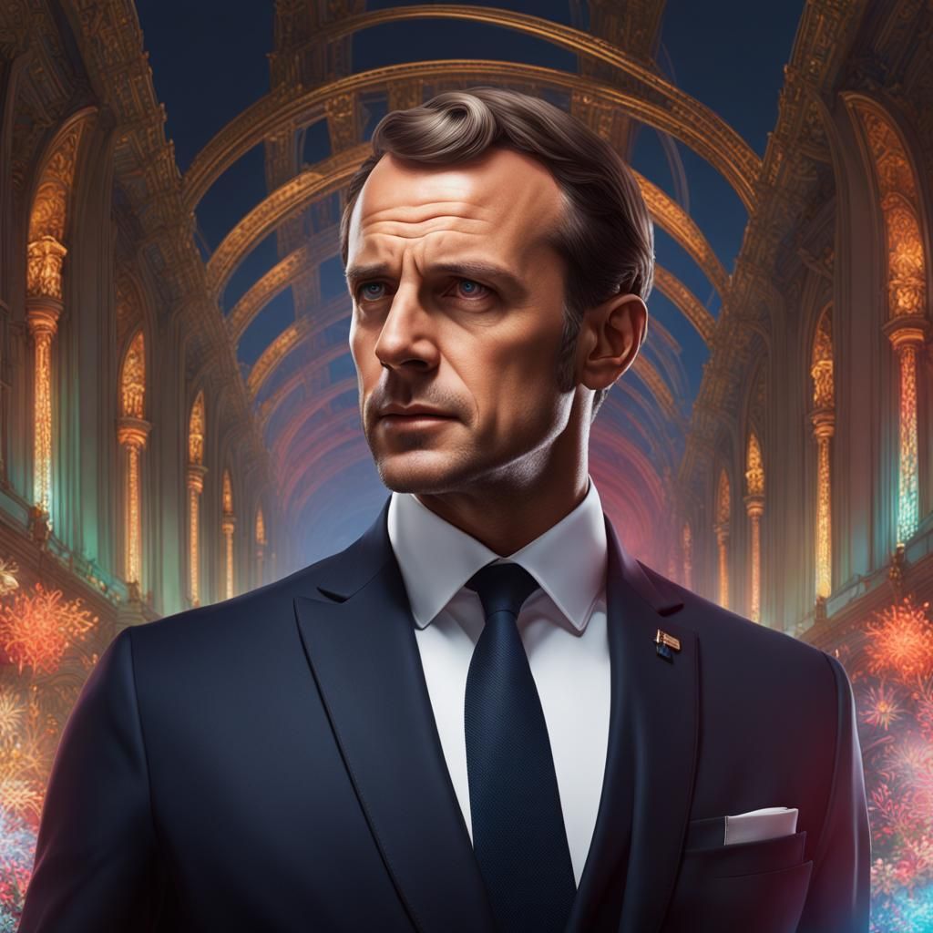Macron Portrait in Hyperdetailed Digital Art Style