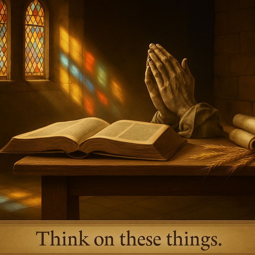 Weathered Bible With Praying Hands and Inspiring Light