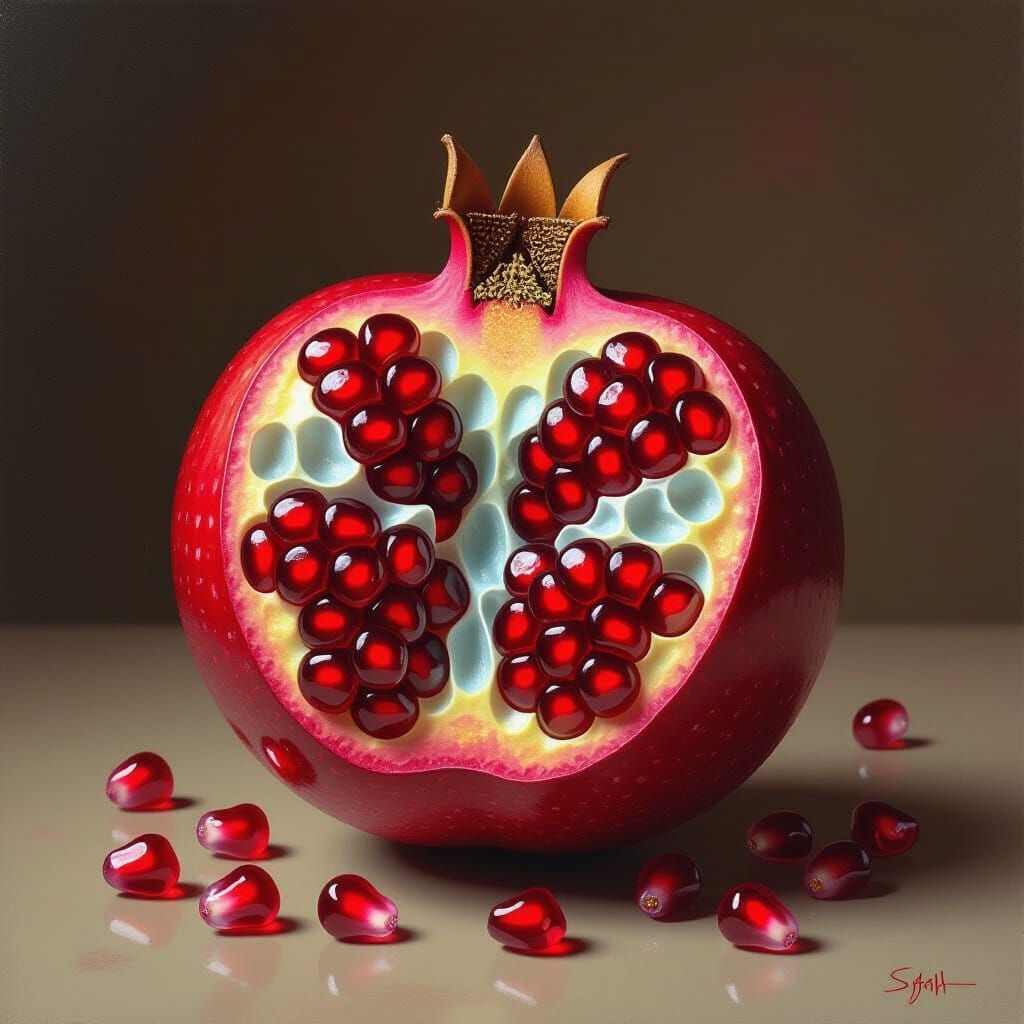 Vibrant Pomegranate Explosion in Illustrative Style