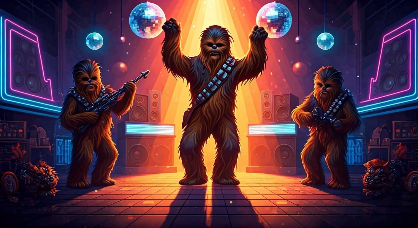 Wookie Disco Kings Dance Under Glittering Retro-Futuristic L...