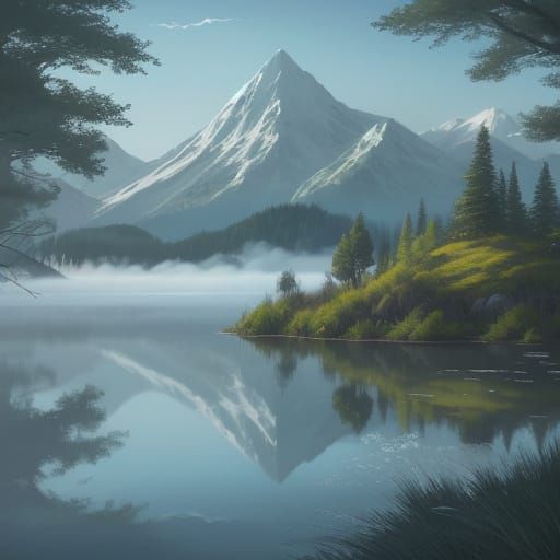 Ethereal Landscape by Tranquil Lake