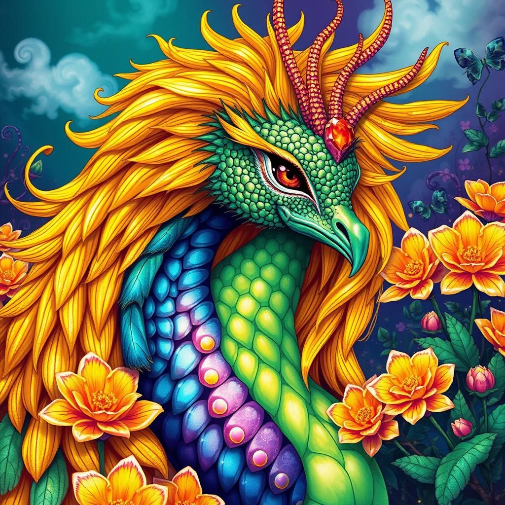 Dragon Peacock Woman in Comic Book Style