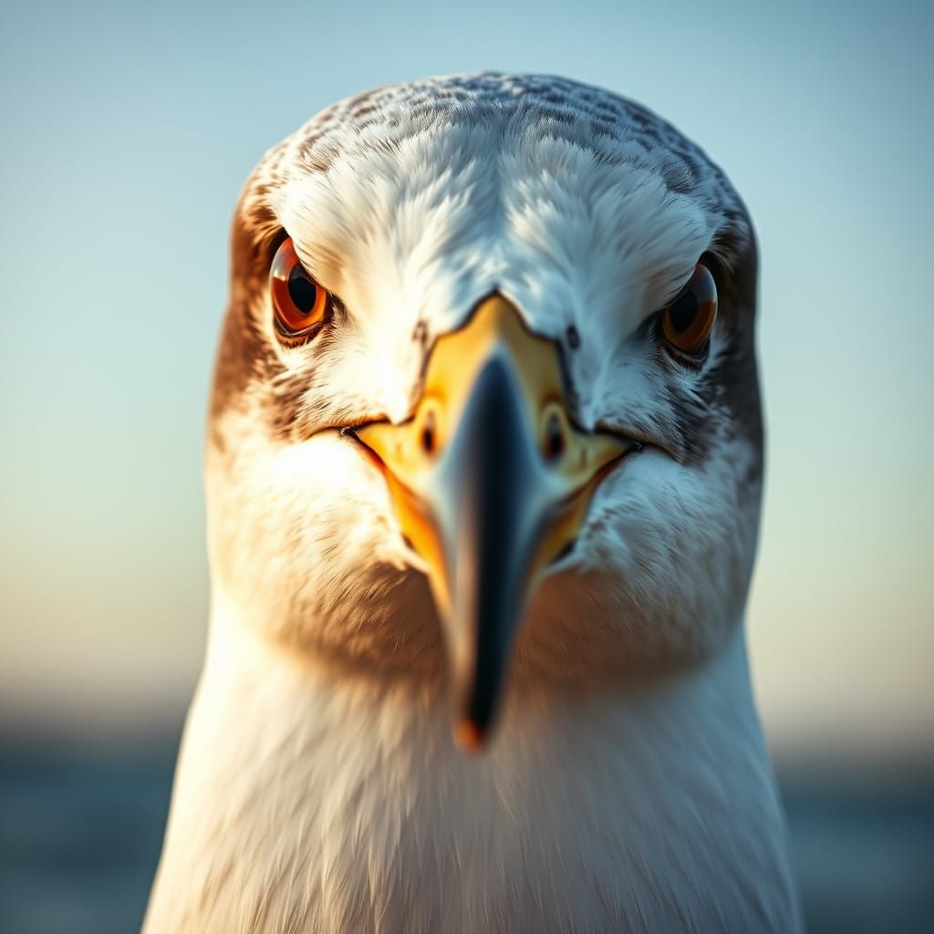 Hyperrealistic Seagull Head with Intense Gaze