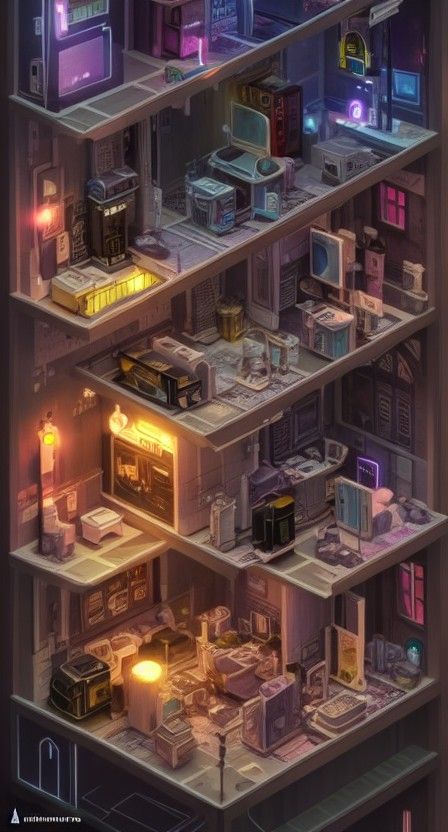 Cyberpunk Dollhouse: Dystopian Cityscape at Night