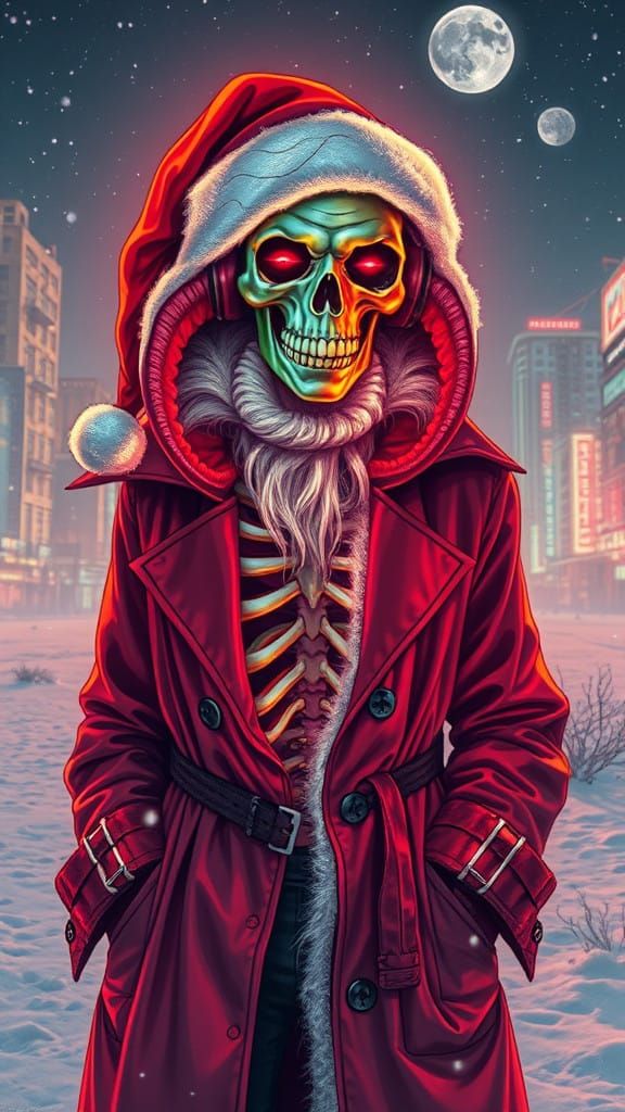 Surreal Cyberpunk Portrait of a Cthulhu-Headed Skeleton Sant...