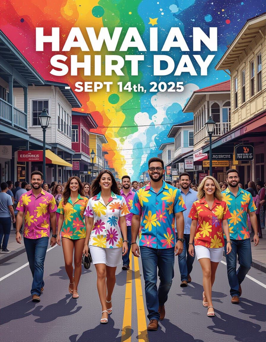 Vibrant Abstract Celebration Poster for Hawaiian Shirt Day