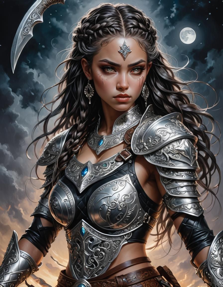 Detailed Female Warrior Ready for Battle