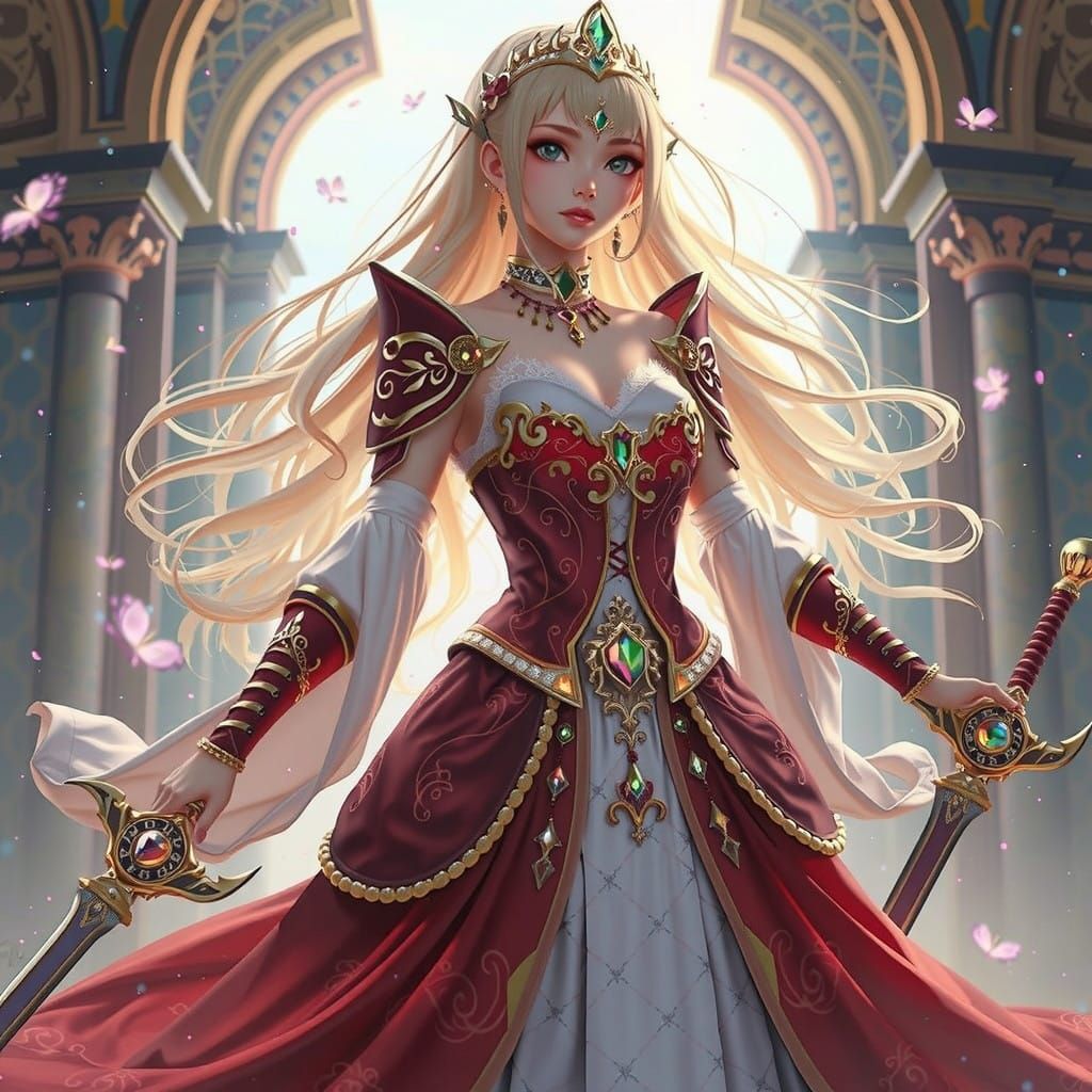 Elegant Fantasy Warrior Princess in Anime-Inspired Regalia