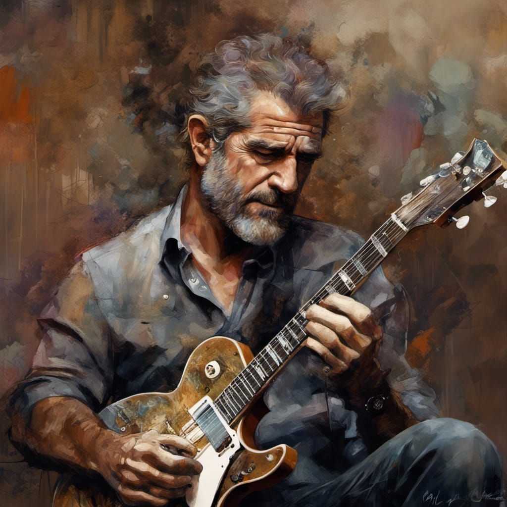Portrait of Guitarist in Jazz Club Style
