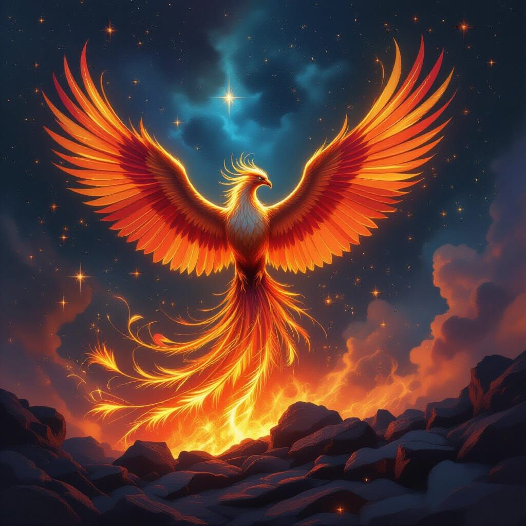 Majestic Phoenix Rising in Epic Fantasy Art