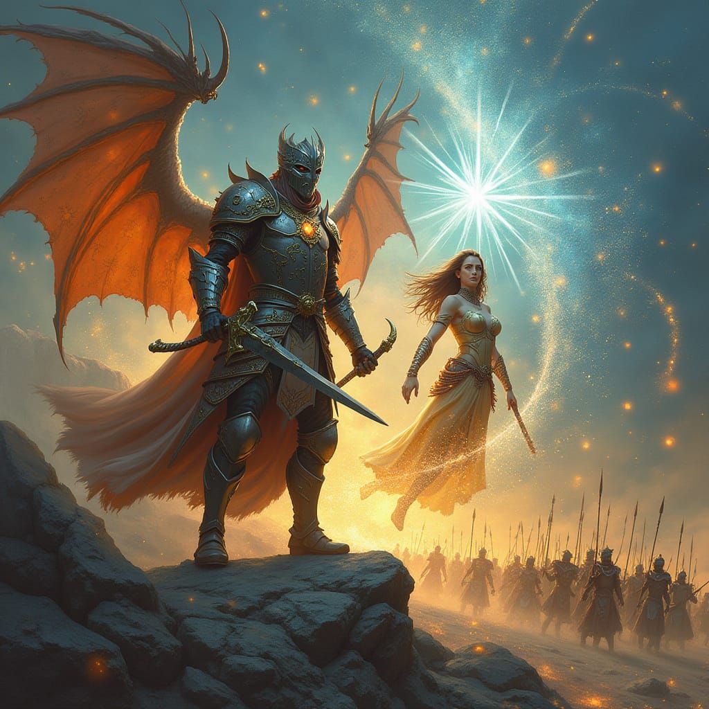 Paladin and Archimage Amidst Magical Whirlwind