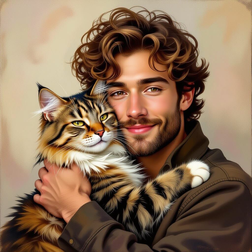 Cat Hugs Owner in Rembrandt-Style Painting