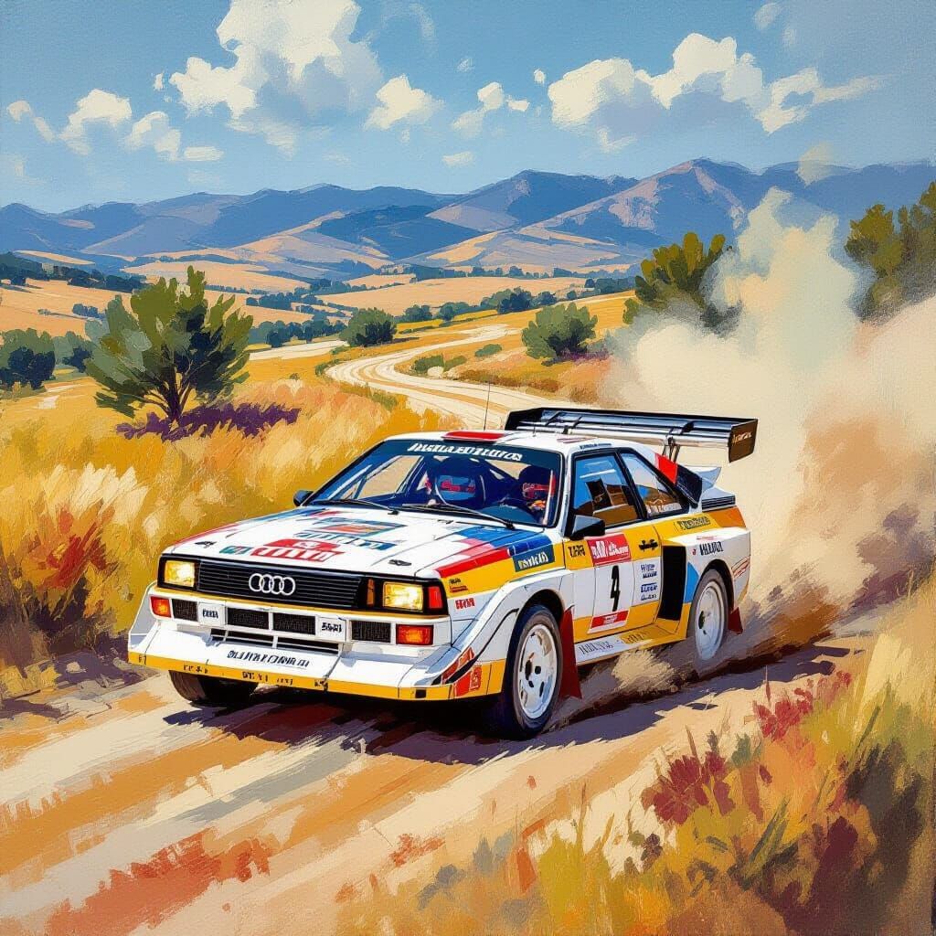 Audi Rally Car Drifting: Neo-Impressionist Oil Painting