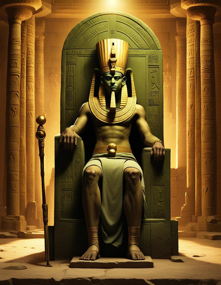 Osiris on Golden Throne in Ancient Temple
