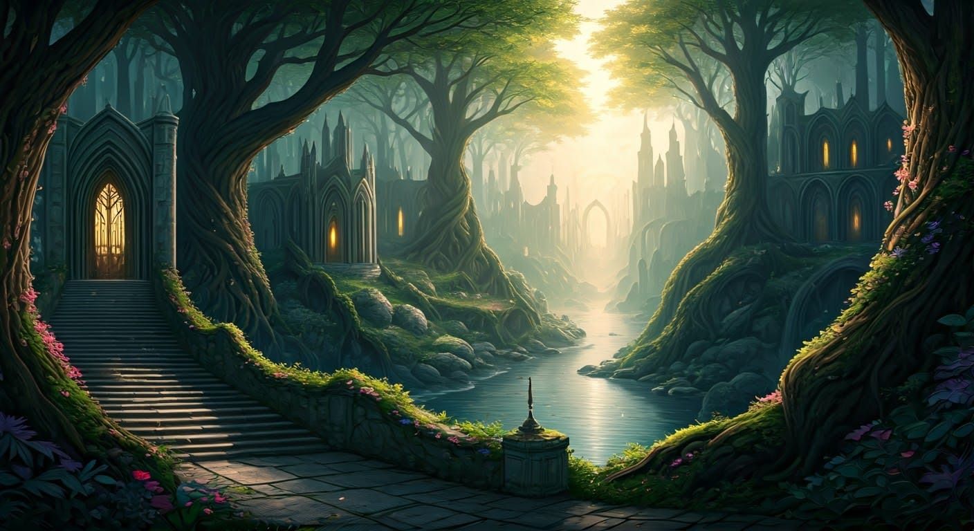 Mystical Elven City in Whimsical Morning Light