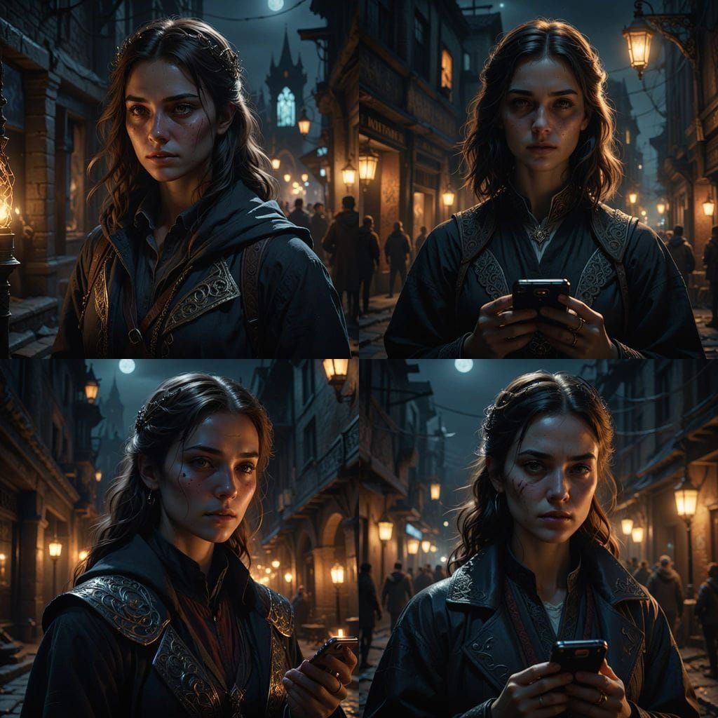 Girl in Night Vigil with Phantasmagoria of Light and Shadow