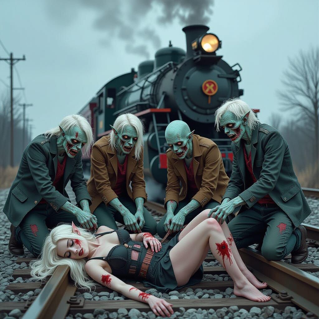 Zombies Tie Elf to Train Tracks: Approaching Train