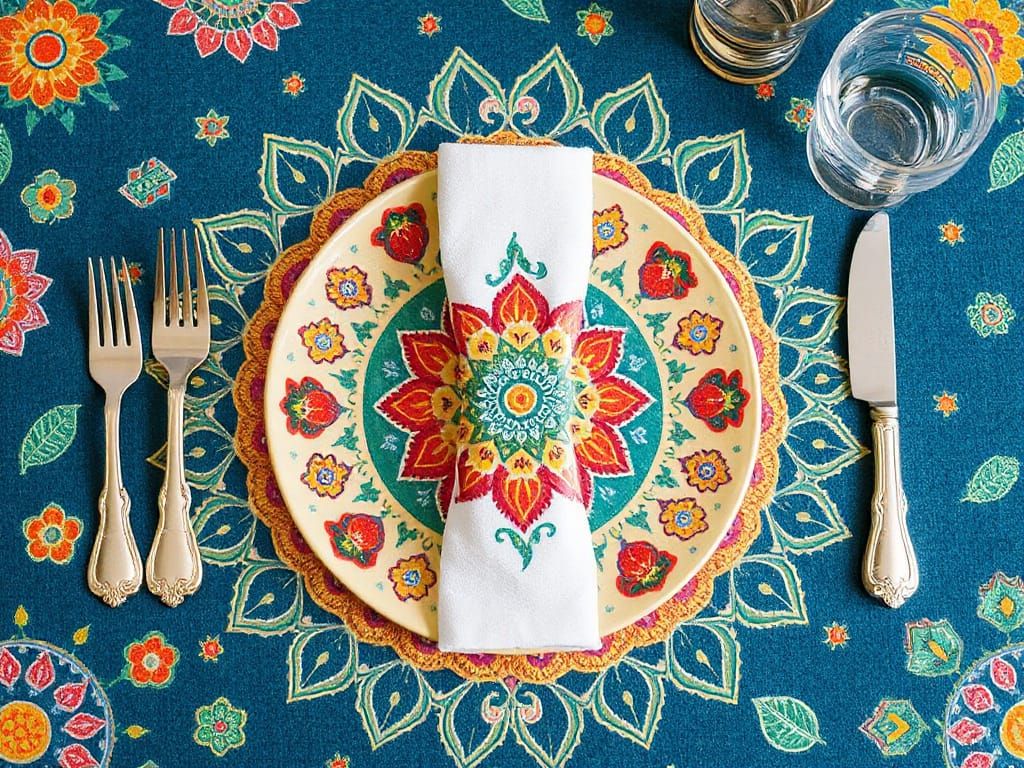 Vibrant Indian Folk Art Placemats and Napkin Rings