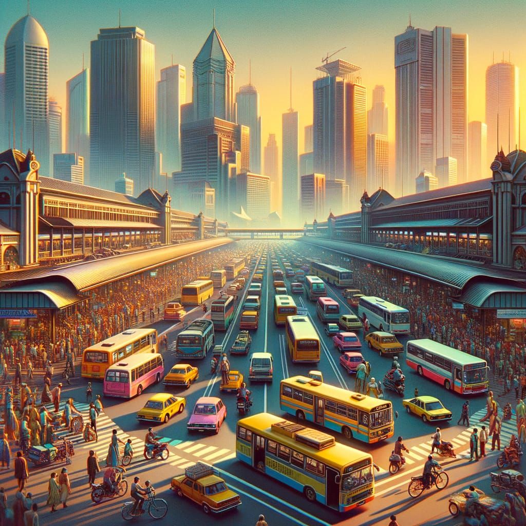 Jakarta Bus Station in 80s CGI Style