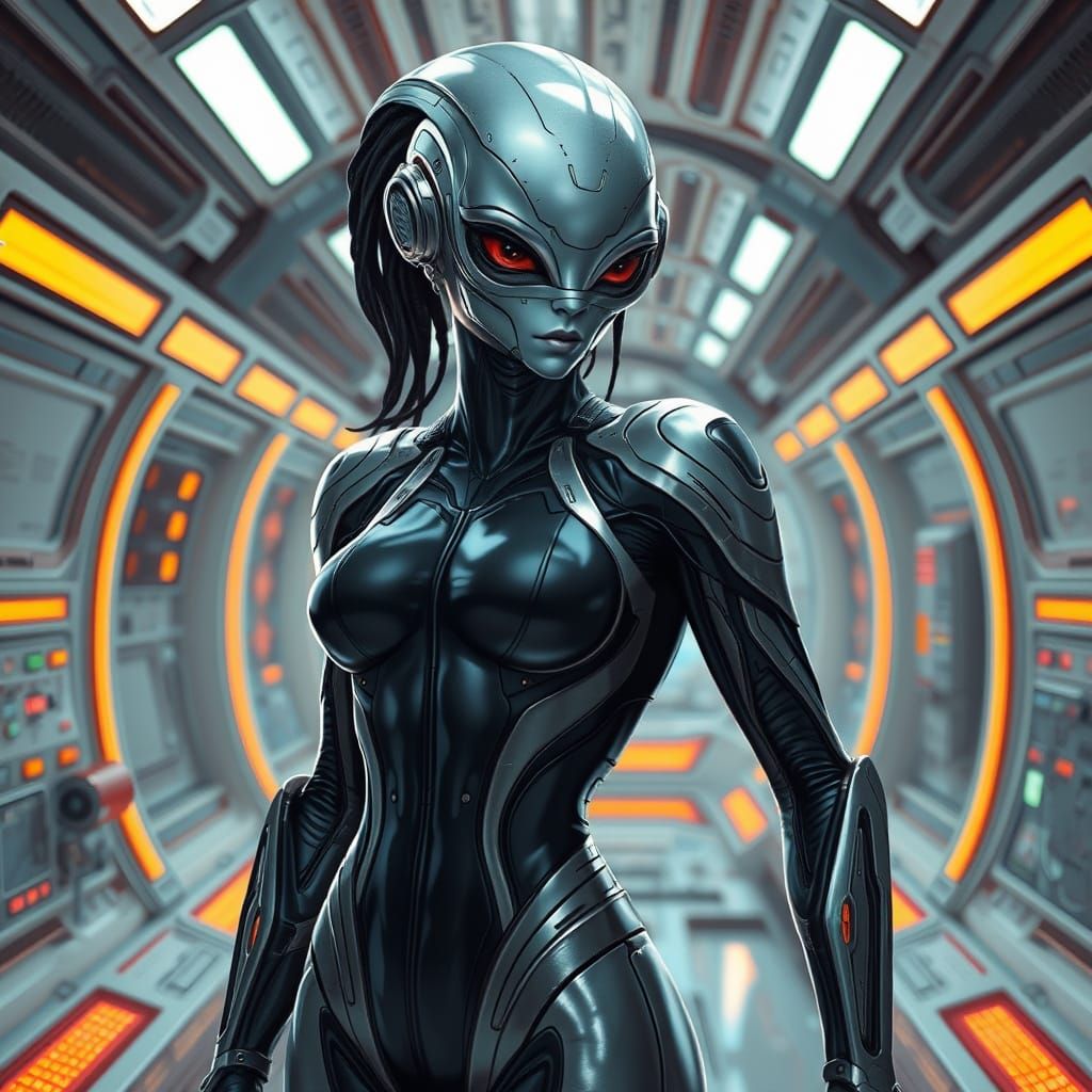 Futuristic Alien Worker in Space Station, Digital Art