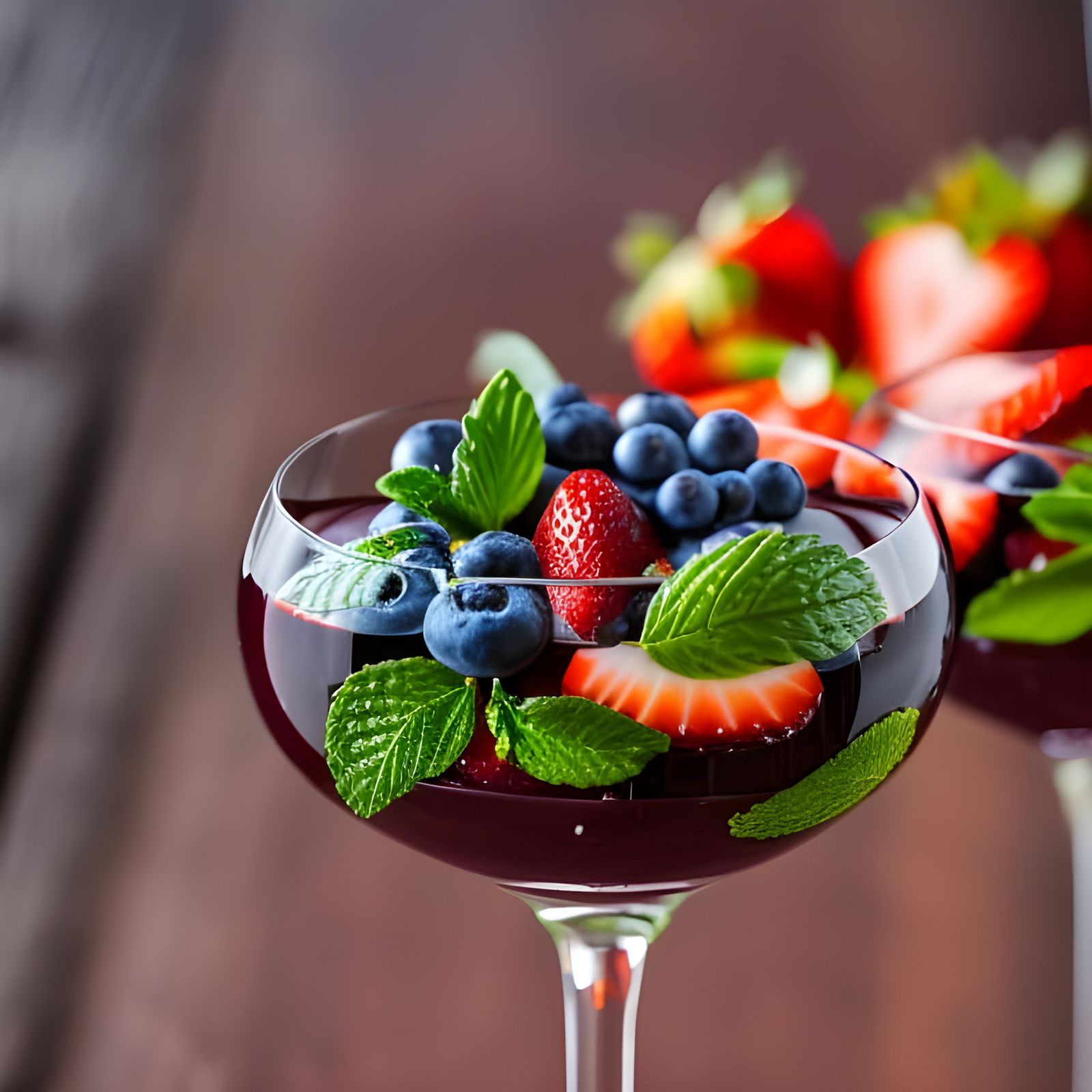 Delicious Berry Dessert in Wine Glass: Photorealistic