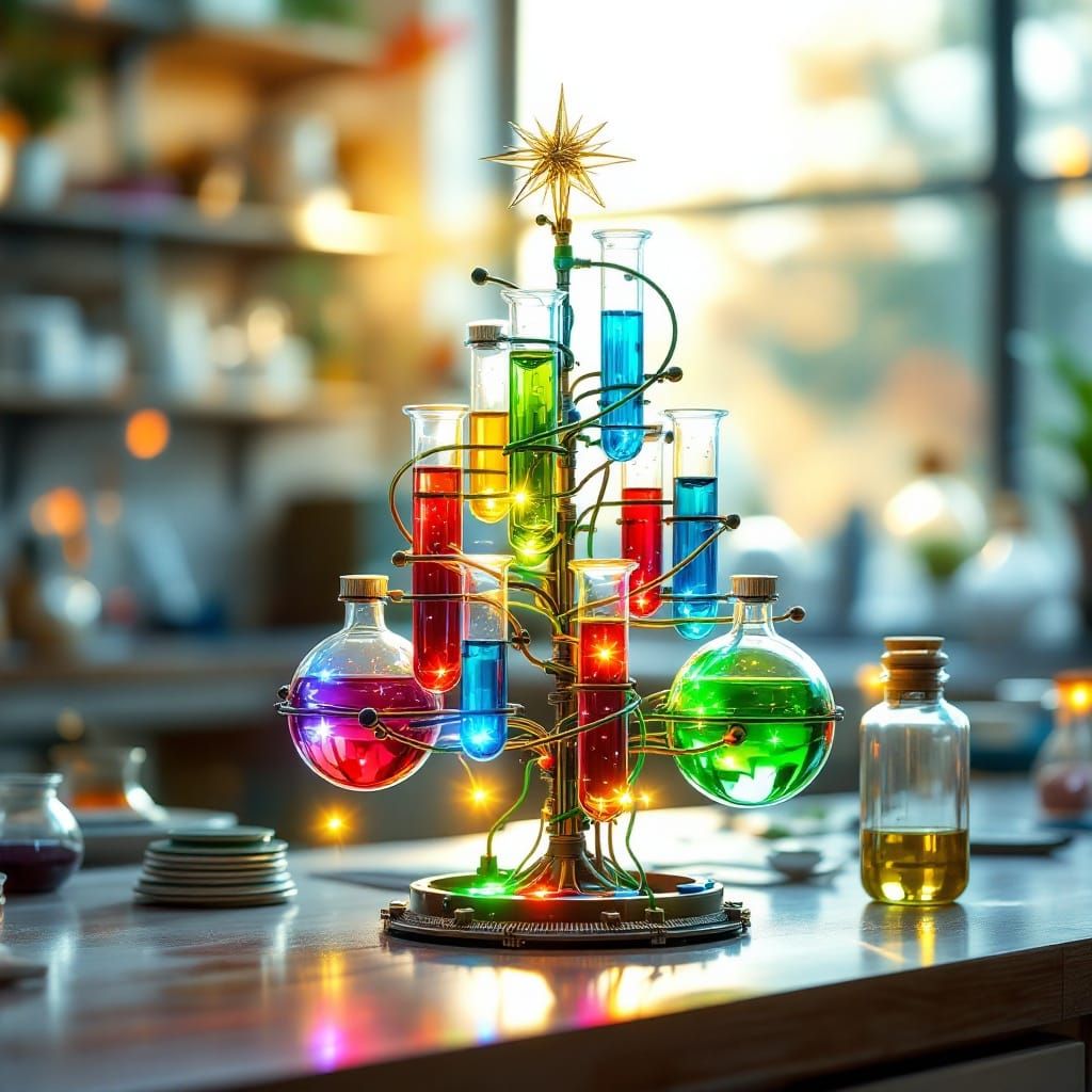 Science Lab Christmas Tree with Glowing Liquids