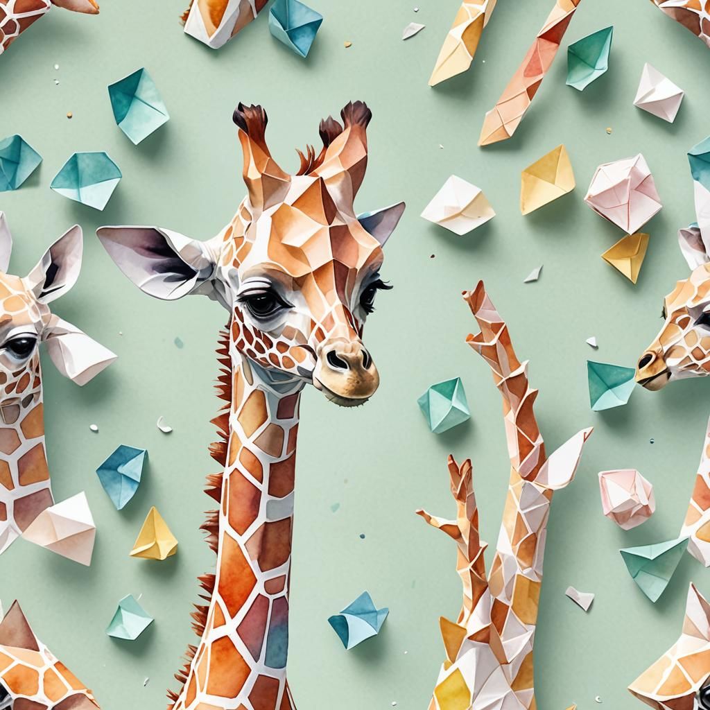 Whimsical Watercolor Origami Giraffe Portrait