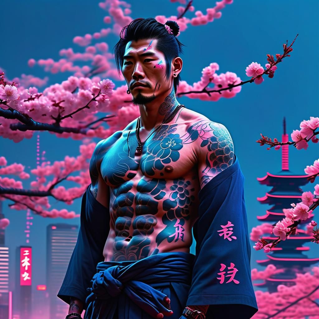 Yakuza on Tokyo Skyscraper in Ash Thorp Style