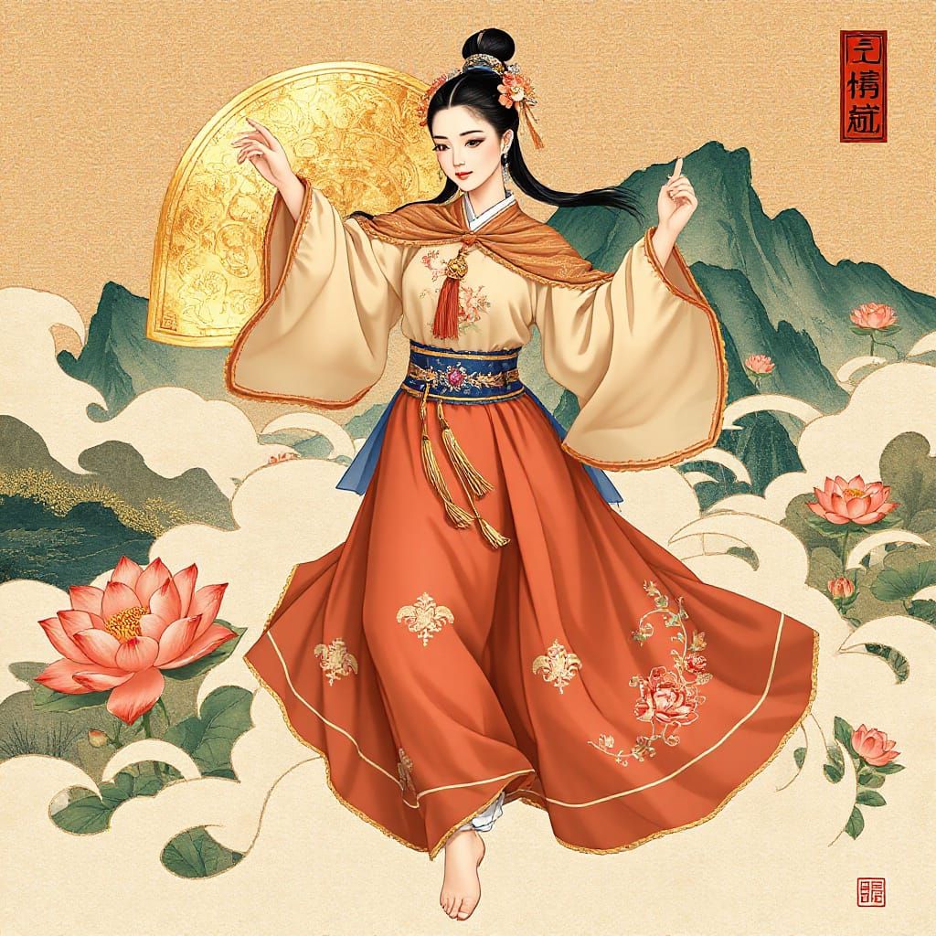 An ancient Chinese woman dances