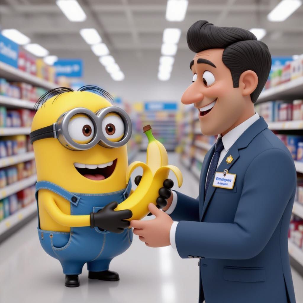 Minion Employee of the Month at Walmart Receives Banana