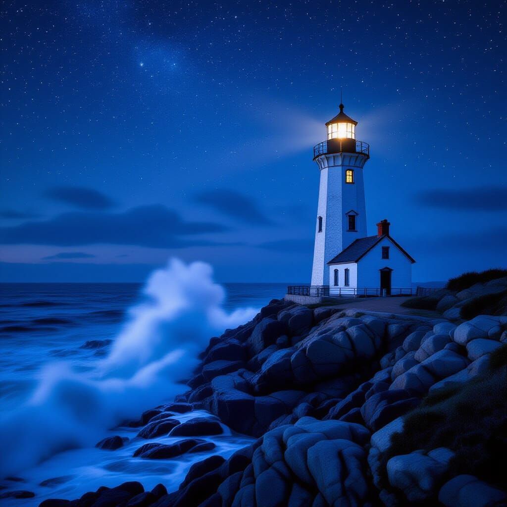 Lighthouse Beacon at Night: Cinematic Digital Photography