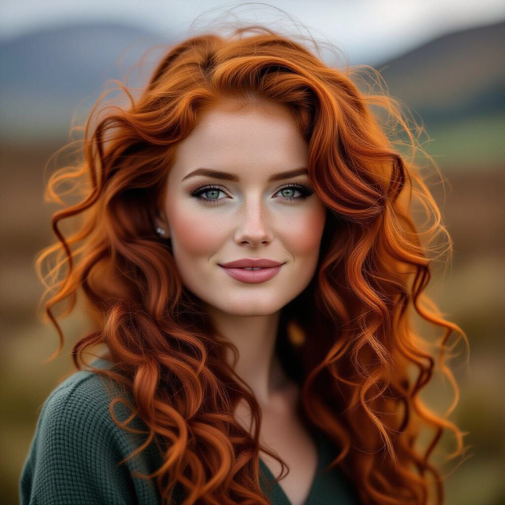Beautiful Scottish Woman with Long Red Curly Hair