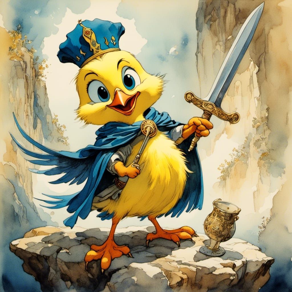 Tweety Bird as King Arthur in Watercolor