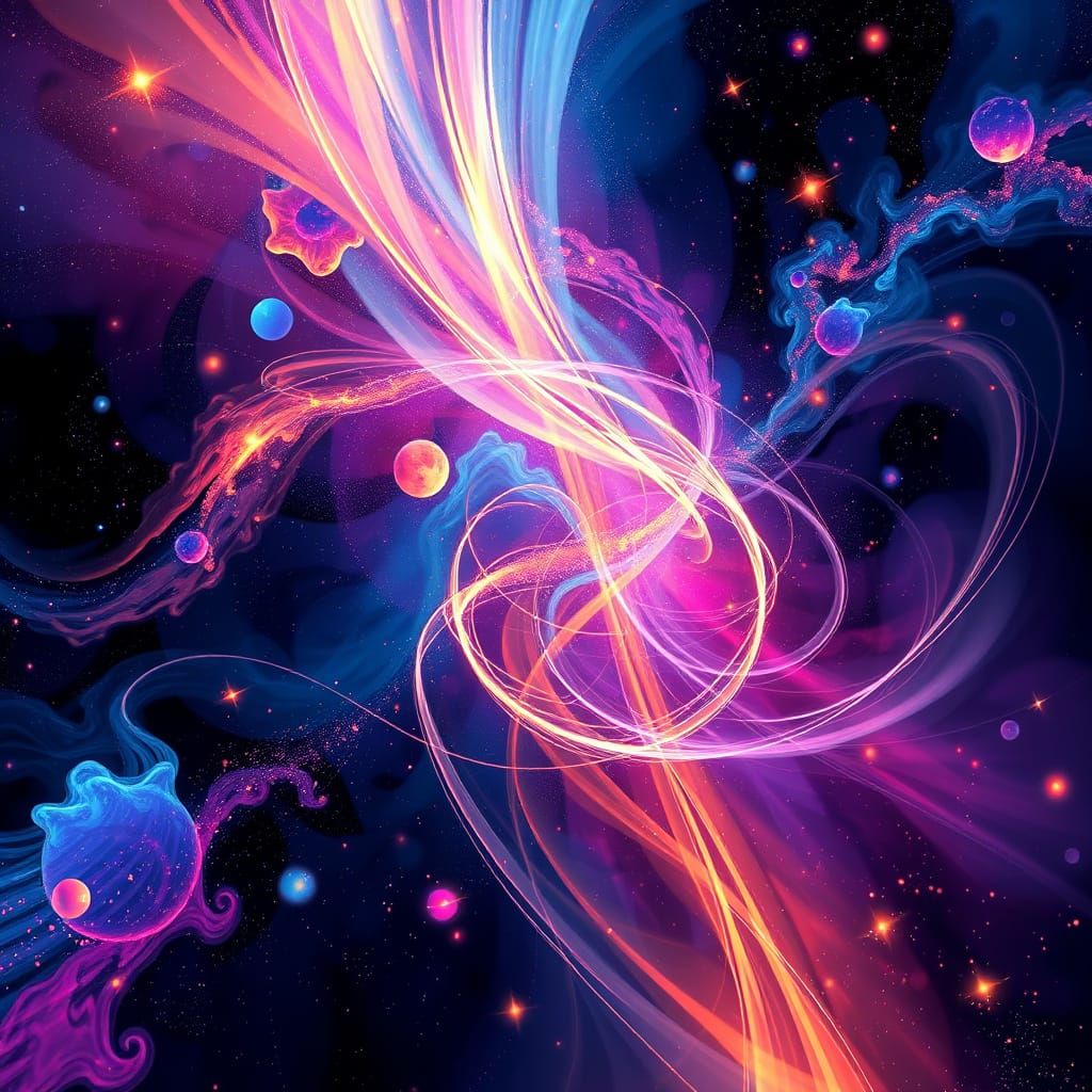 Cosmic Ballet: Abstract Galaxies in Luminous Style