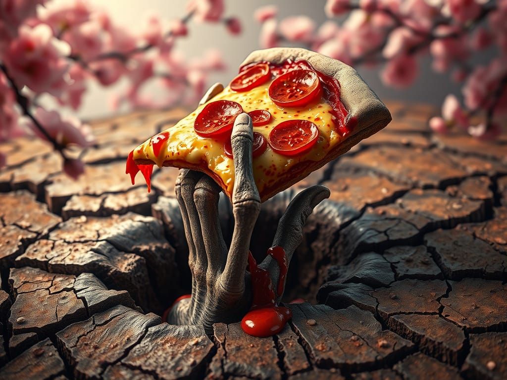 Zombie Hand Emerges from Earth to Grasp a Slice of Pizza in ...